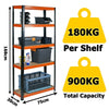5 Tier Heavy Duty Metal Shelves Garage Racking Shelving Boltless Storage Unit