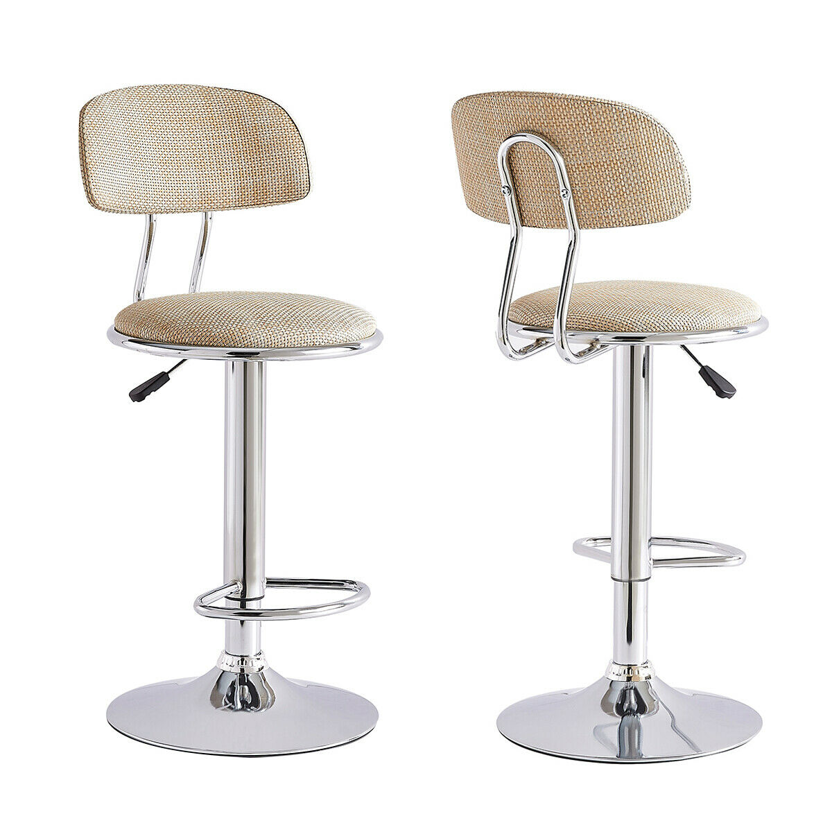 Bar Stools x2 Beige Swivel Barstools Gas Lift Rest Pub Chairs Kitchen Breakfast