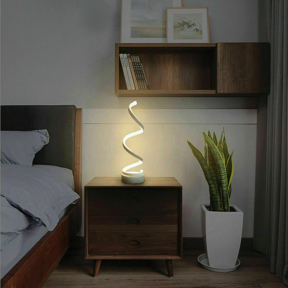 Modern LED Bedside Spiral Table Lamps Creative Design Curved Dimmable Cool White