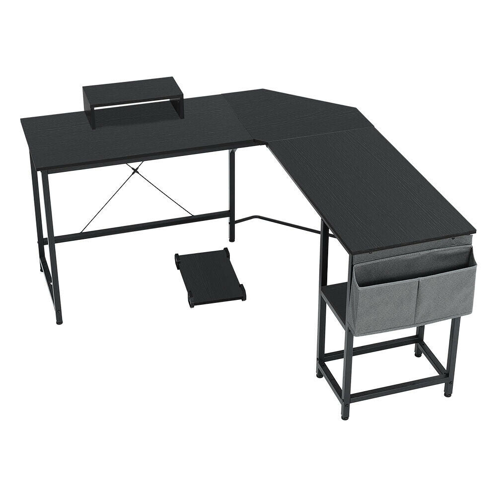 L Shaped Computer Corner Desk Table with Monitor Stand/Shelf/Si