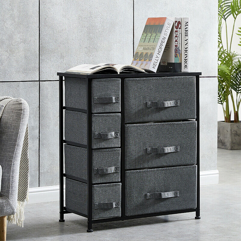 Dark Grey Fabric Cabinet Chest of Drawers Bedside Table Storage 2/3/4/5/7 Drawer