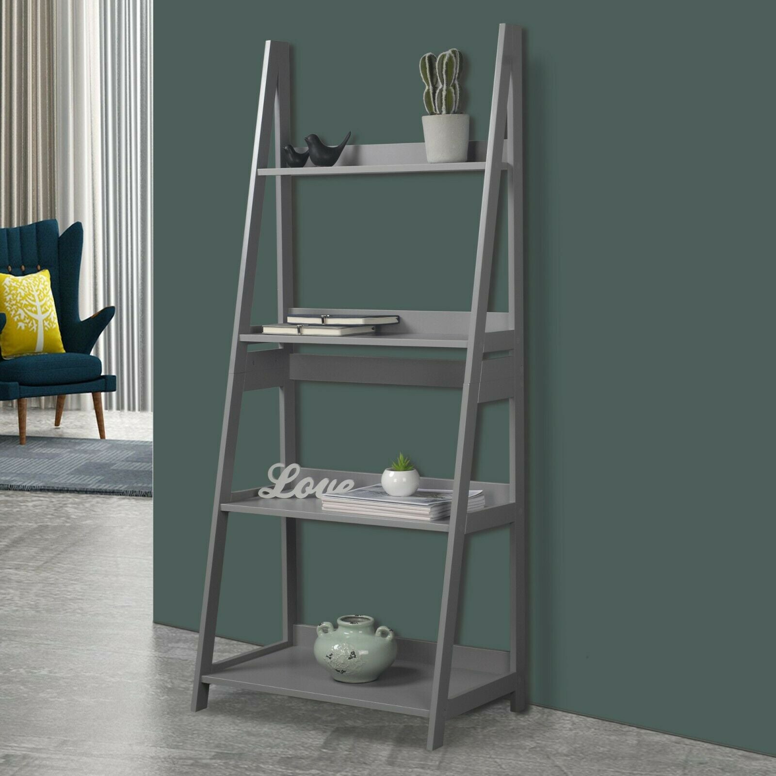 Modena 4 Tier Wooden Ladder Storage Rack Display Stand Shelving Unit Bedroom