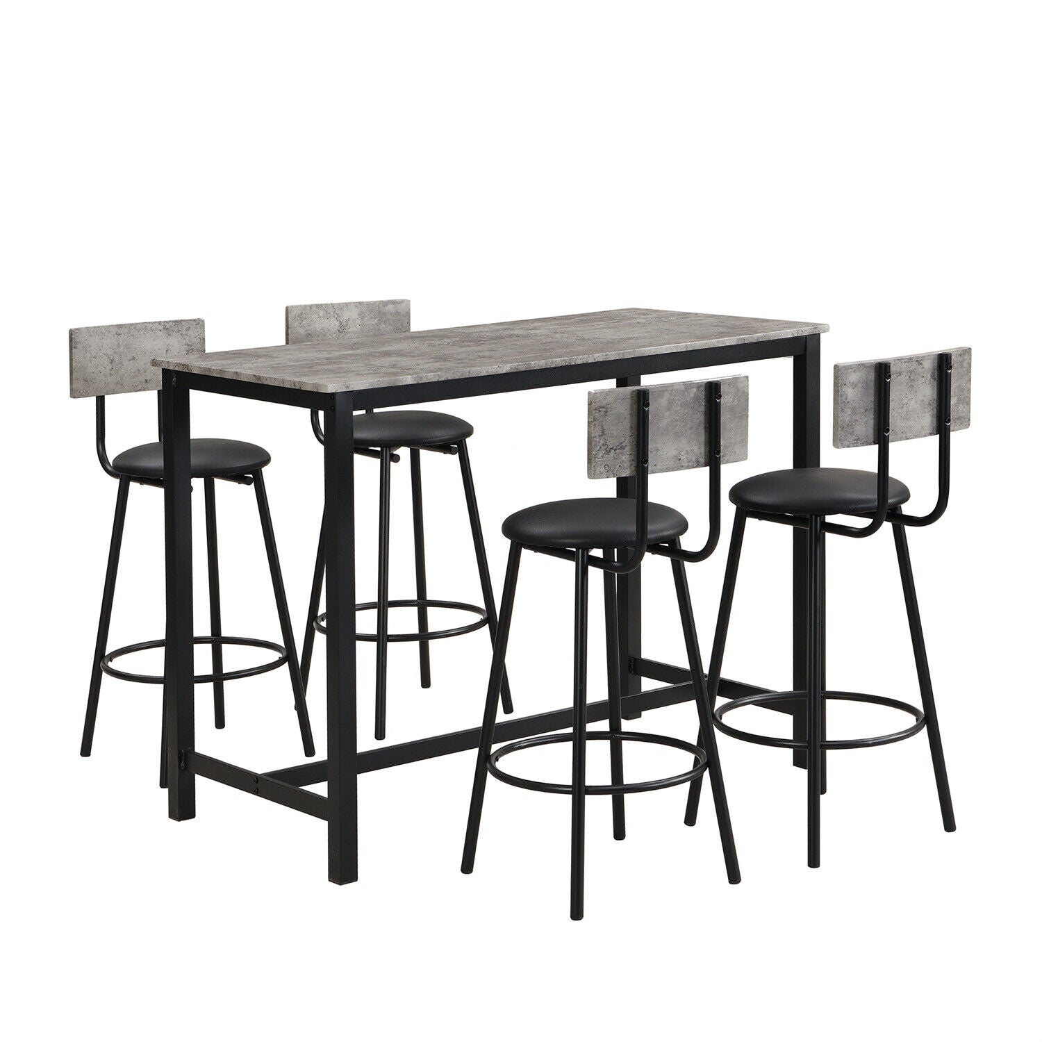 Marble Effects Bar Table & 4 Stools Breakfast Kitchen Dining Set Bar Bistro HT