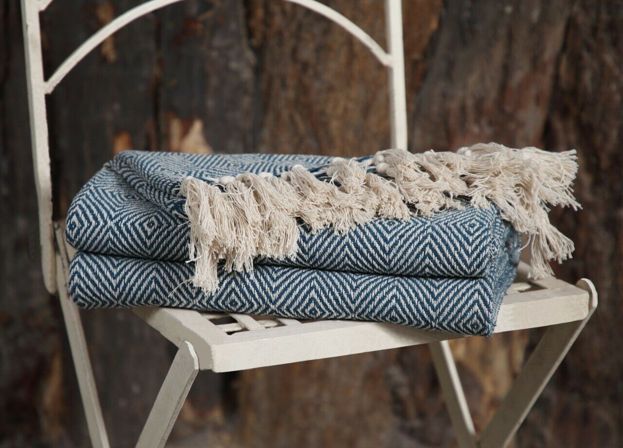 Luxury Reversible Super Soft Cotton Diamond Lrg Throw For Sofa Bed, 150 x 200cm