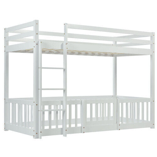 3ft Bunk Beds Cabin Wood Bed Frame Kids Children Sleeper with Fences & Ladder HT