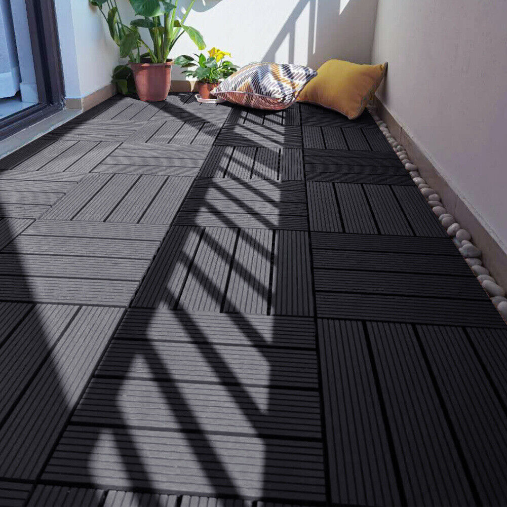 11x Composite Decking Boards WPC Garden Interlocking Tiles Balcony Patio Floor