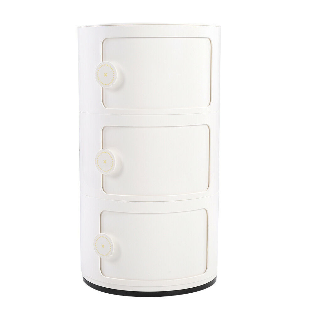 3 Tier Round Bedside Cabinet Slide Drawer Storage Unit ABS Cupboard Bathroom