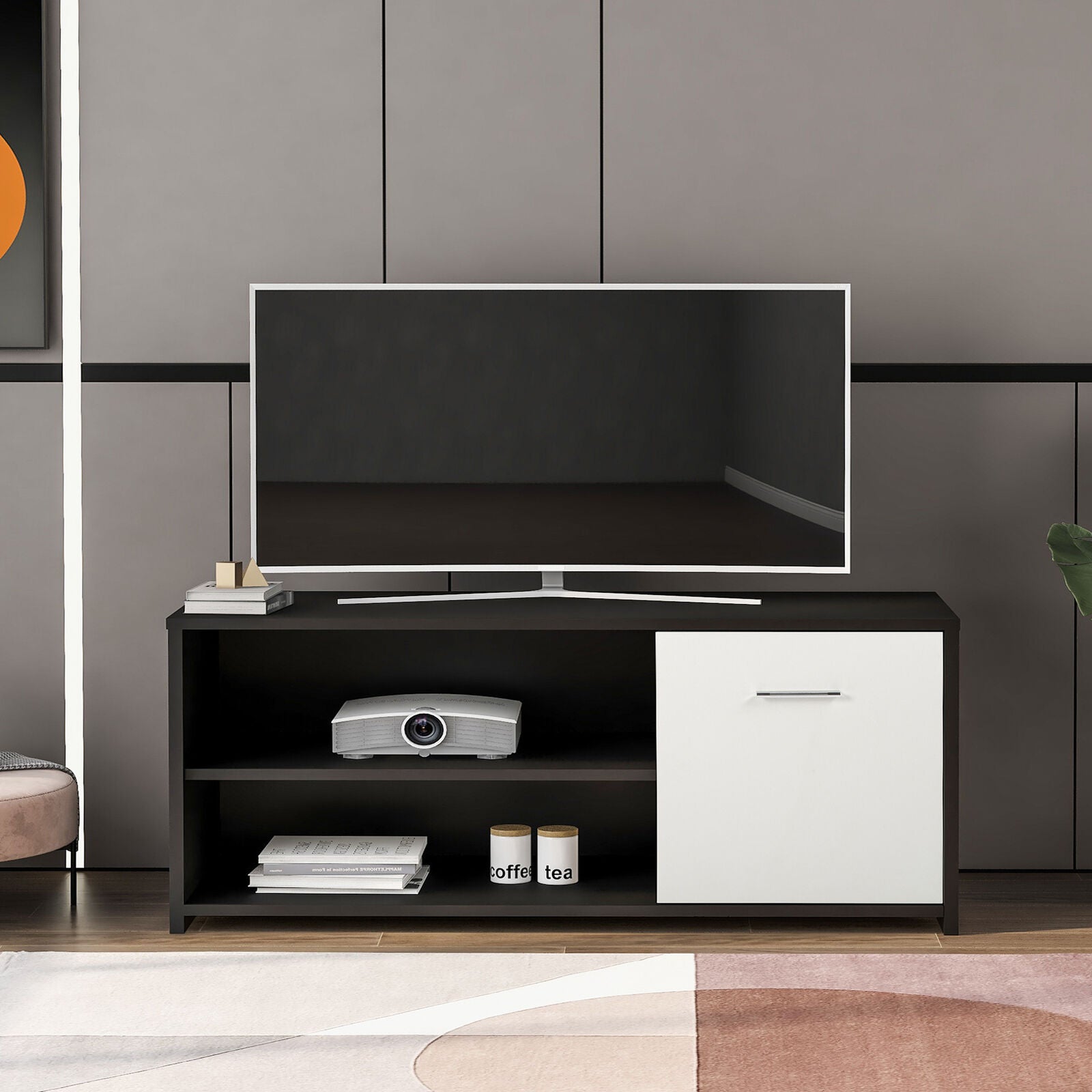 TV Cabinet Unit Sideboard 2 Shelves Entertainment Stand Living Room Furniture