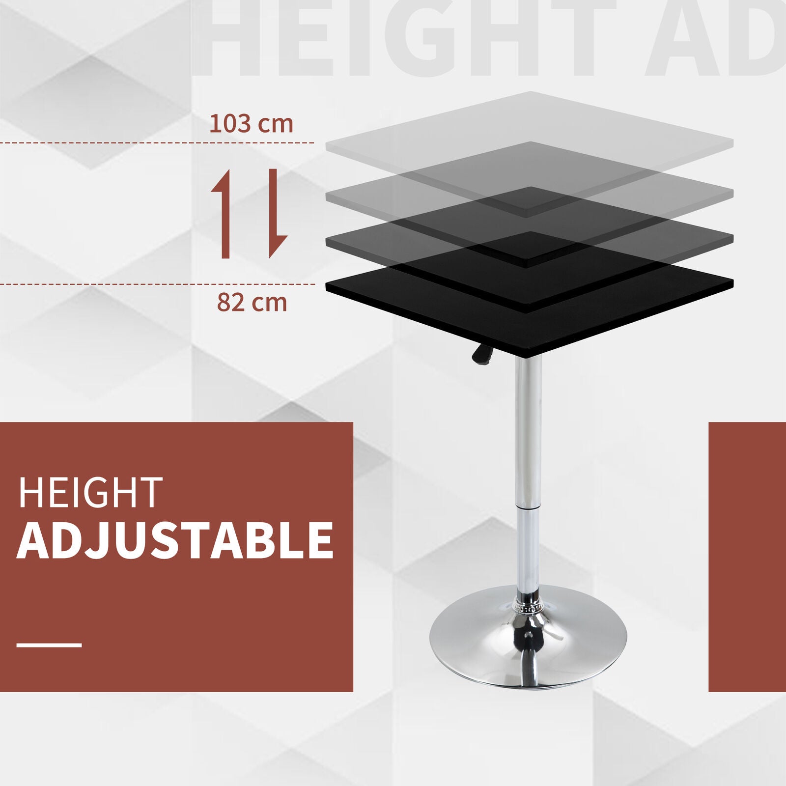 Modern Height Adjustable Bar Table with Square Tabletop and Metal Base Home