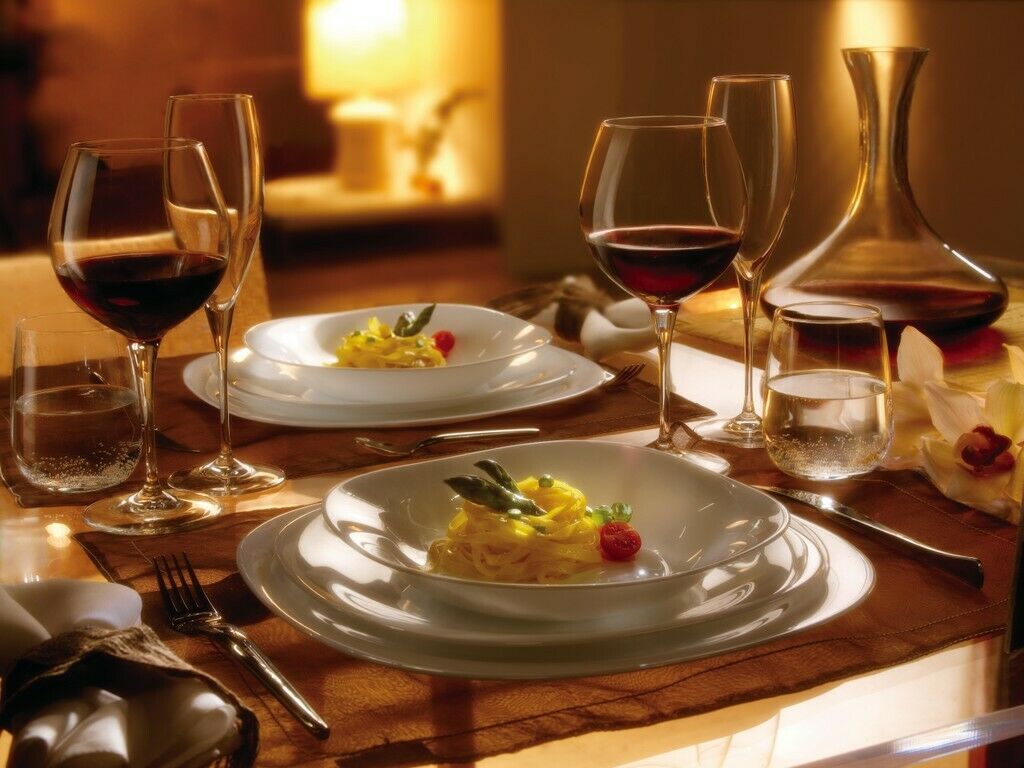 Bormioli Parma 18pc Square Dinner Service Set Opal Glass Dinnerware Dining Plate