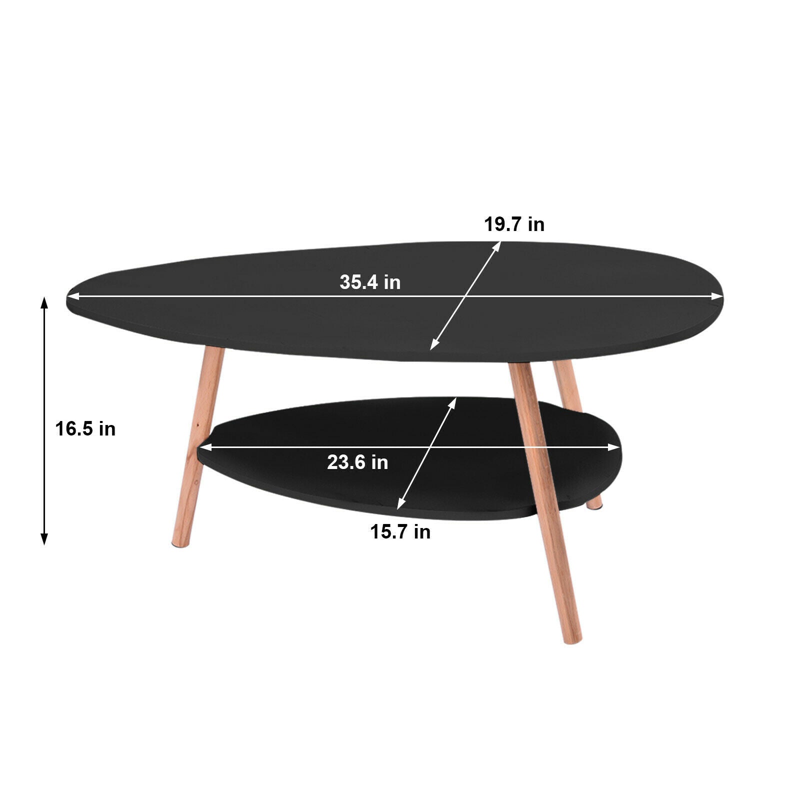 Coffee Table Wooden Legs Side Table Living Room Balcony Home Office Oval Design