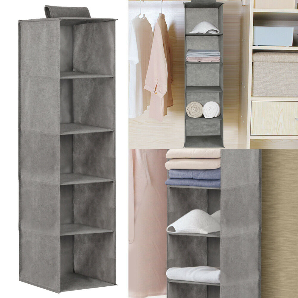 5LAY DRAWER SHELVES HANGING WARDROBE SHOE GARMENT ORGANISER STORAGE CLOTHES TIDY