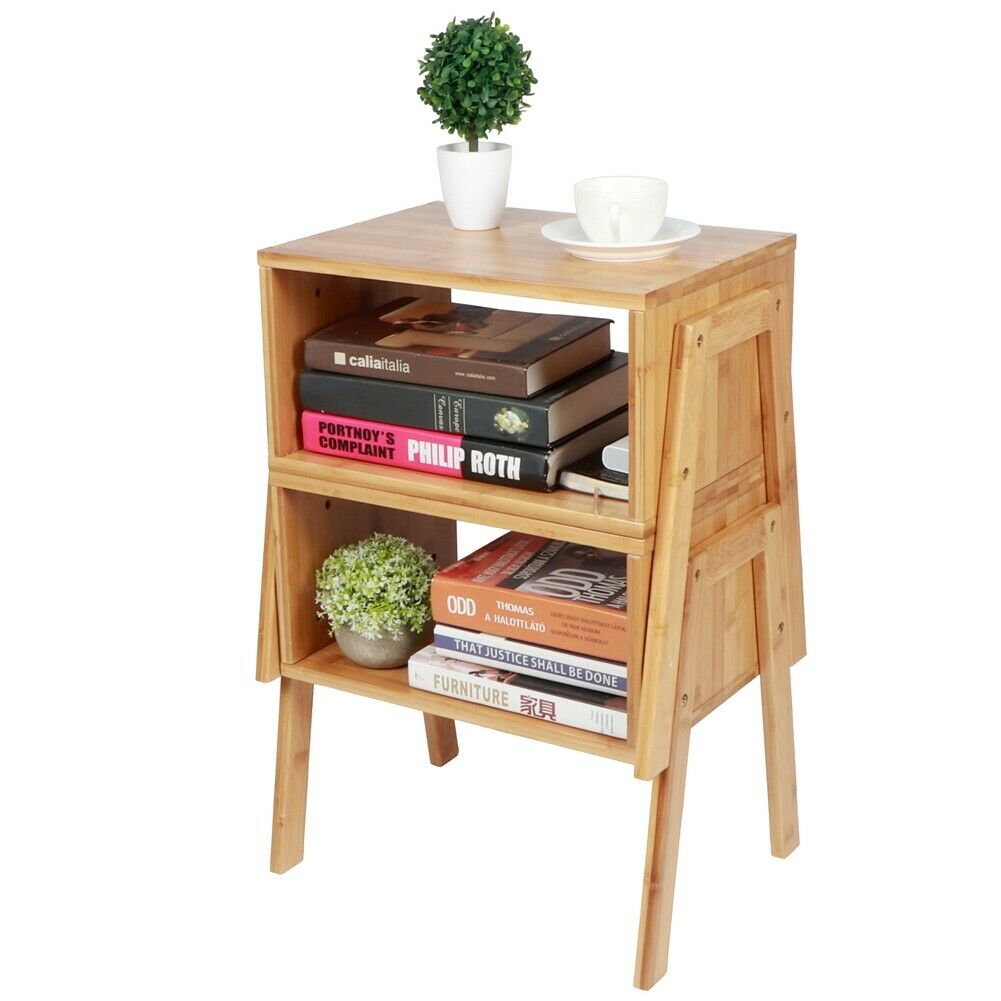 2 X Bedside Table Cabinet Side End Nightstand Storage Bedroom Furniture Bamboo