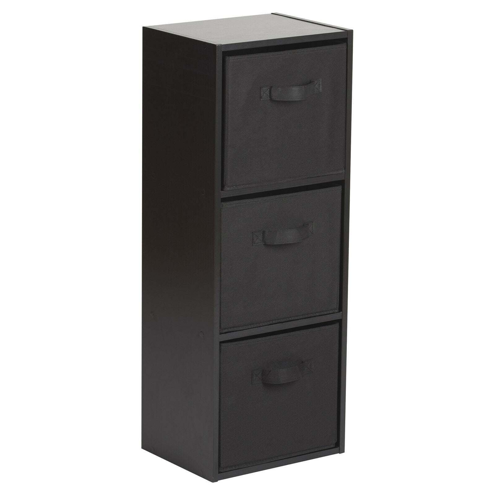 3 Tier Black Bookcase Wooden Display Shelving Unit & Fabric Storage Box