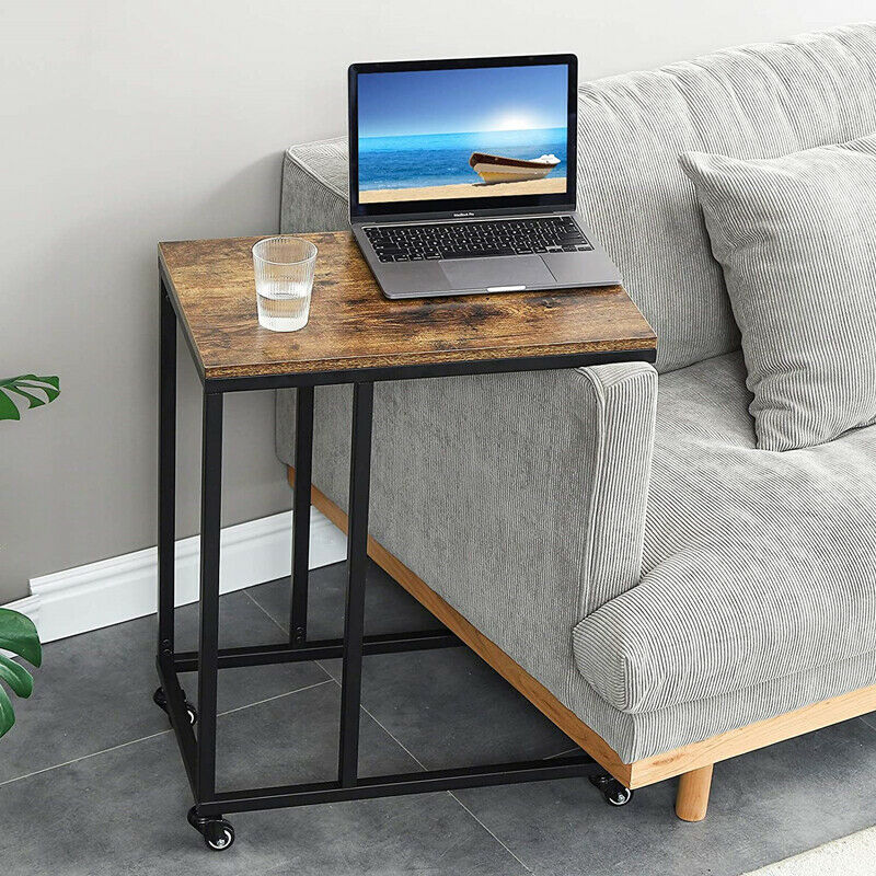 Industrial Sofa Table End Table C-Shape Side Table Coffee Laptop Table Rustic