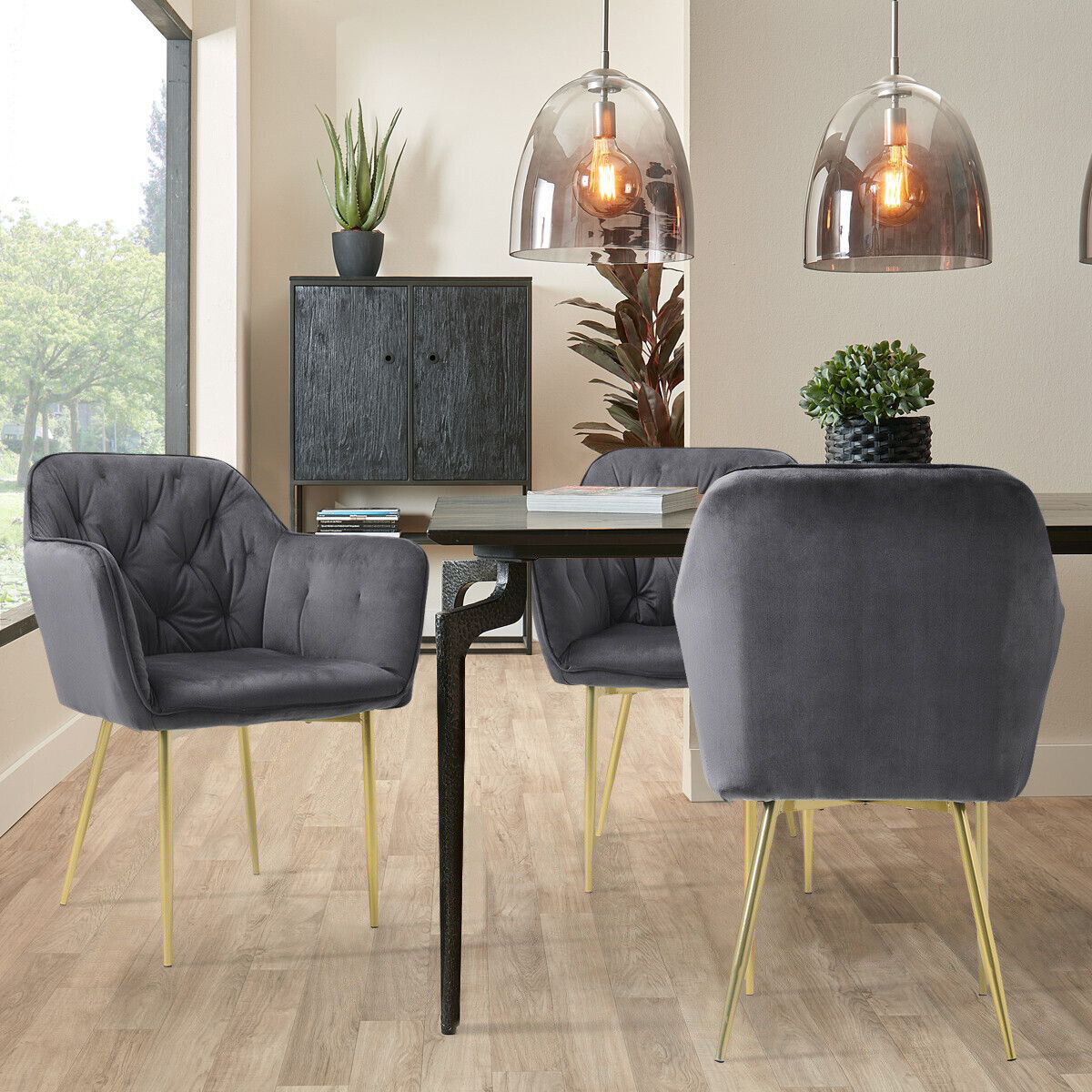 1/2/4pcs Upholstered Dining Chair Tuft Back Kitchen Living Room Seat Metal Leg