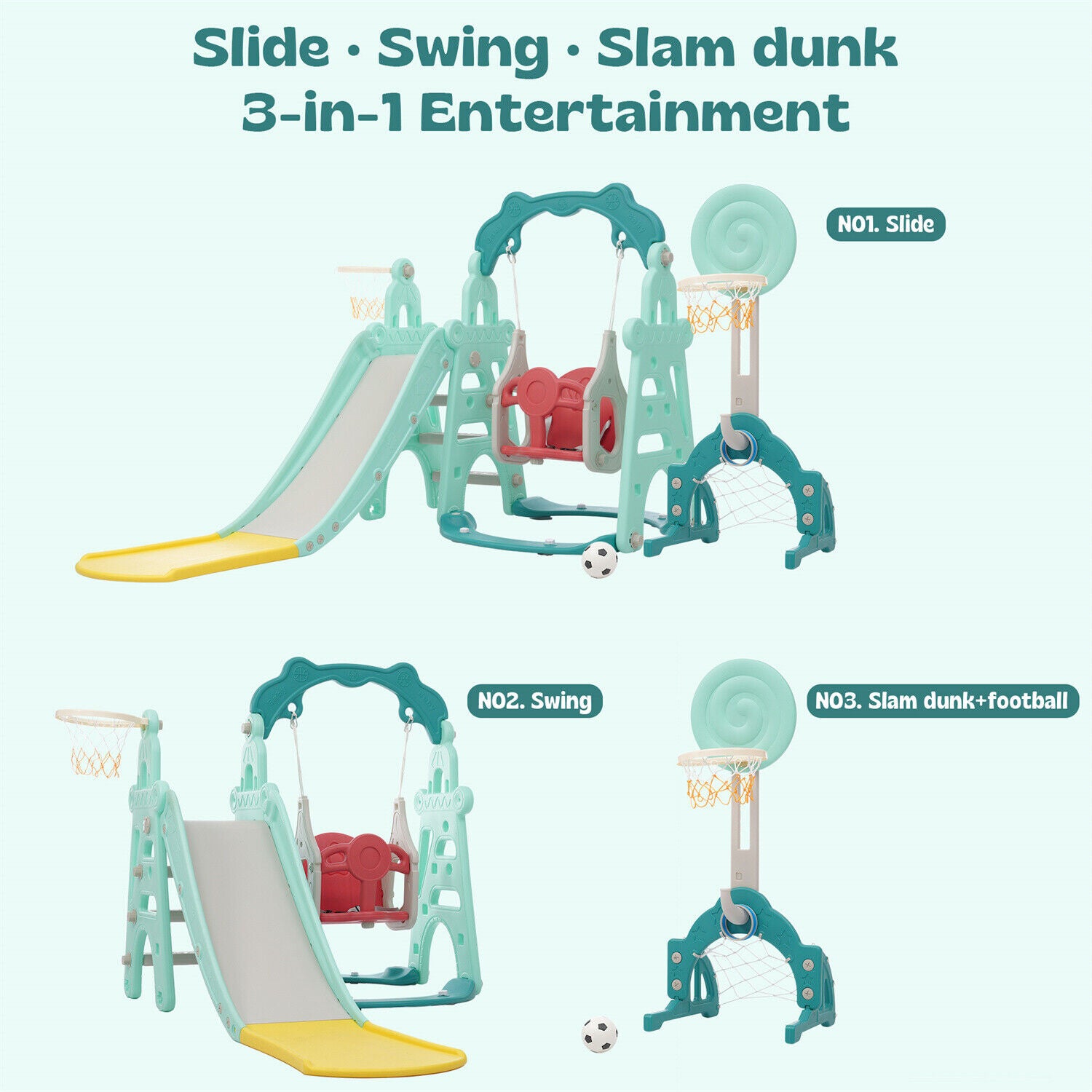 5 in1 Kids Toddler Swing Climber Slide Set Indoor Outdoor Backyard Playgroud HT