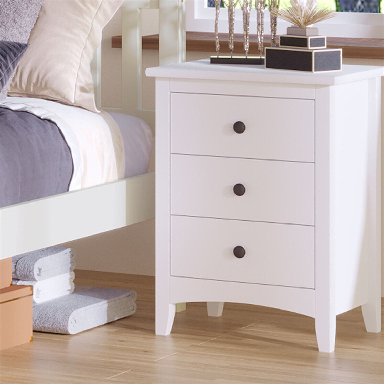 1/2x Modern 3 Drawer Chest of Drawers Bedside Table Nightstand Bedroom Furniture