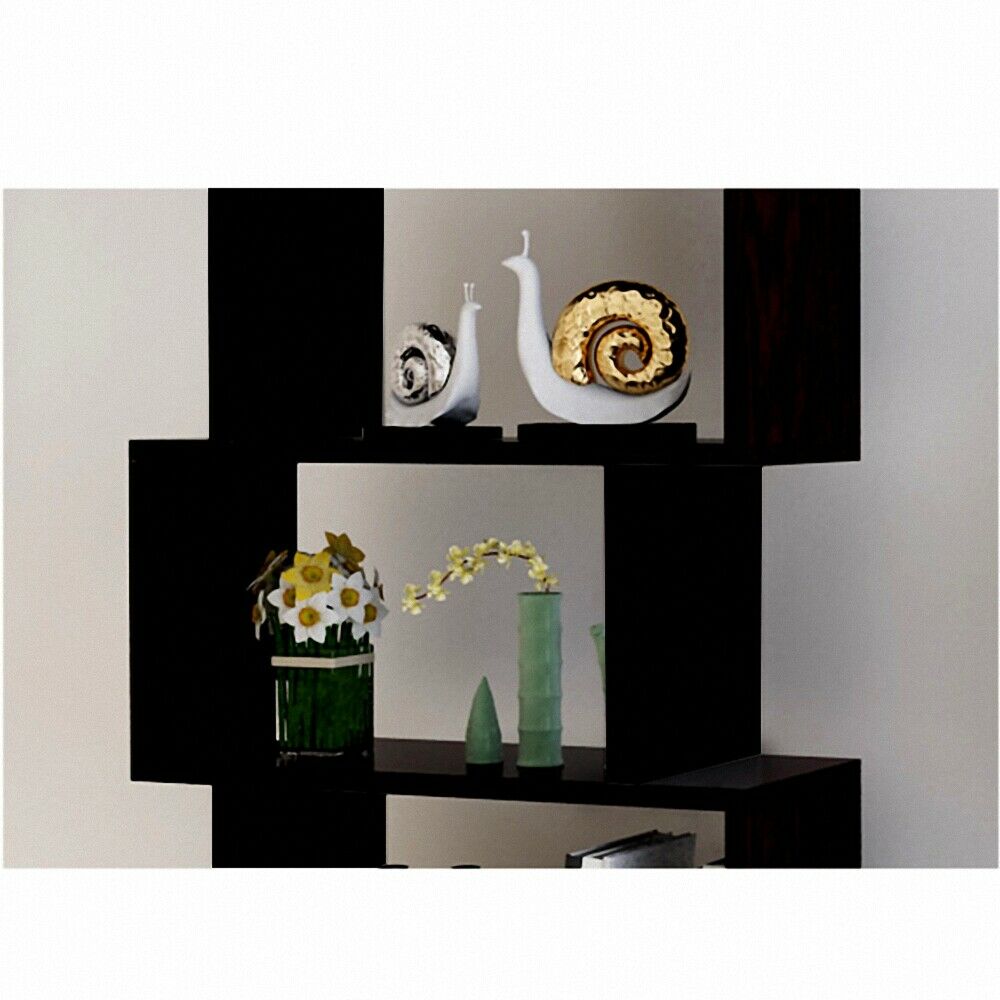 Black Bookcase 6 Tier S Shape Free Standing Storage Unit Bookshelf Shelves