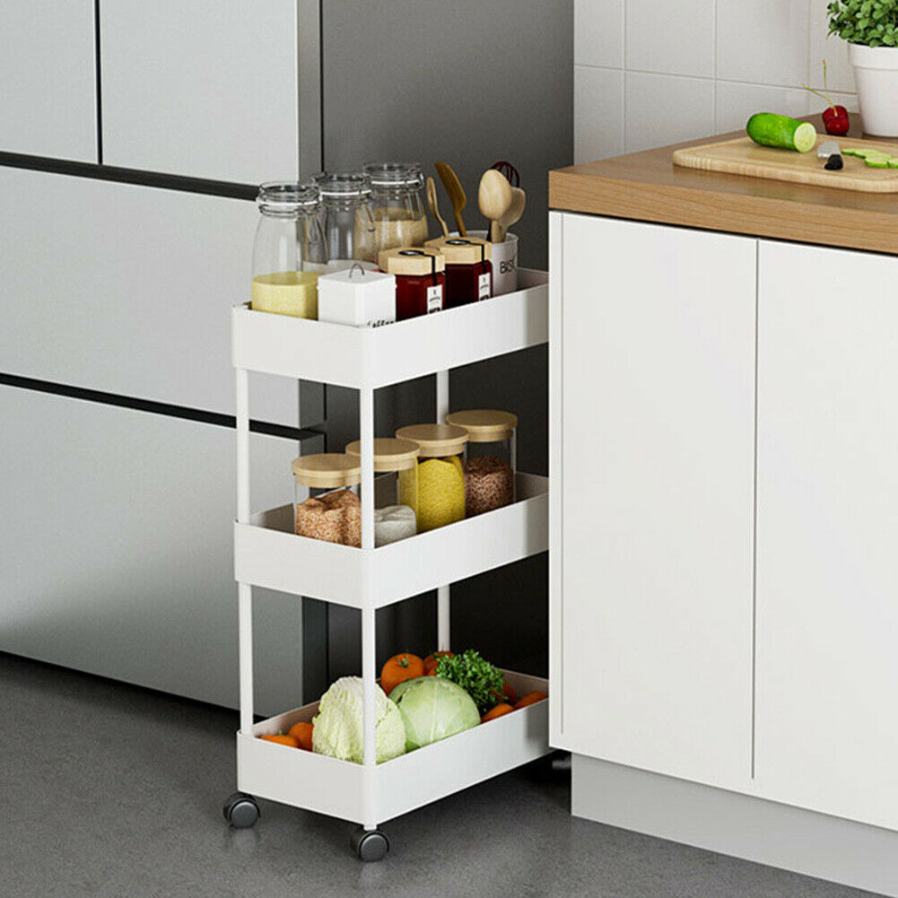 3/4/5 Tier Kitchen Slim Slide Out Trolley Cart Salon Storage Holder Wheeled Cart