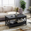 Side Tea Table Wood Coffee Table Modern X Designed Shelf for Living Room Teapot