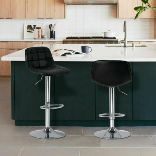 2×Bar Stools Leather / Velvet Chairs Breakfast Chair Swivel Gas Lift Adjustable