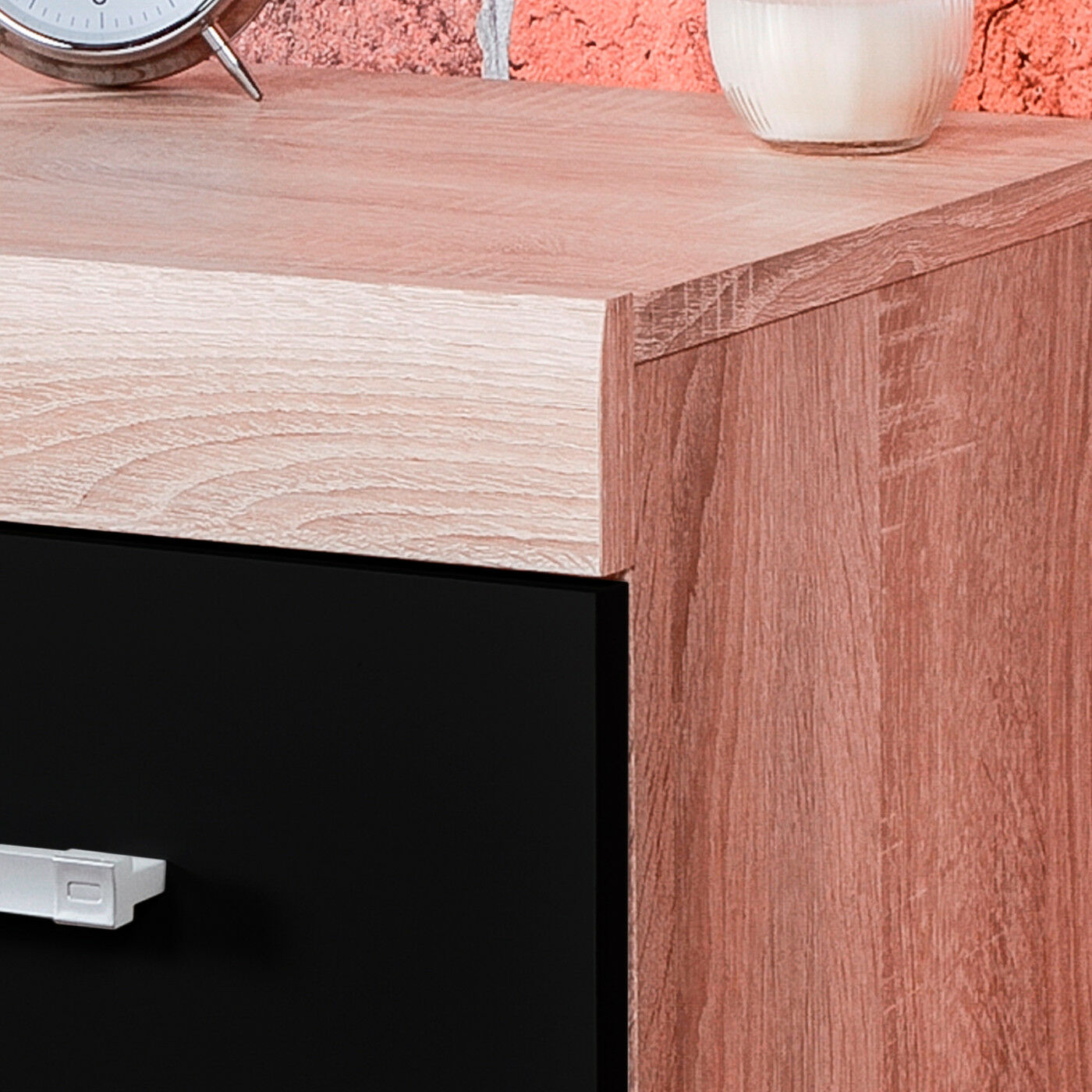 3 Drawer Black & Sonoma Oak Bedside Cabinet Table 3 Draw Chest Bedroom Furniture