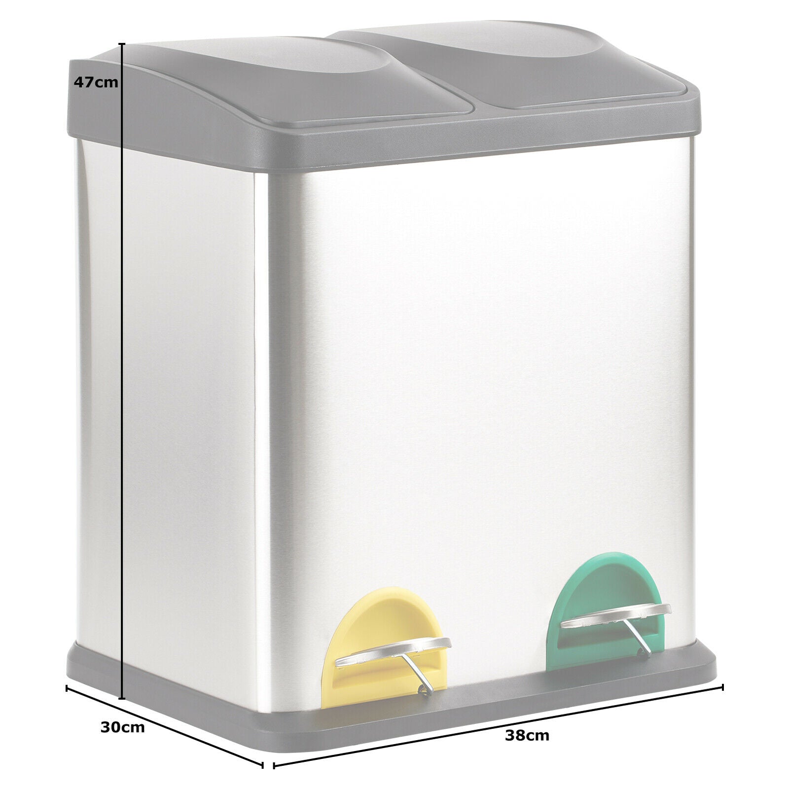 30 LITRE DOUBLE RECYCLING PEDAL BIN TWIN COMPARTMENT KITCHEN RUBBISH/WASTE 30L