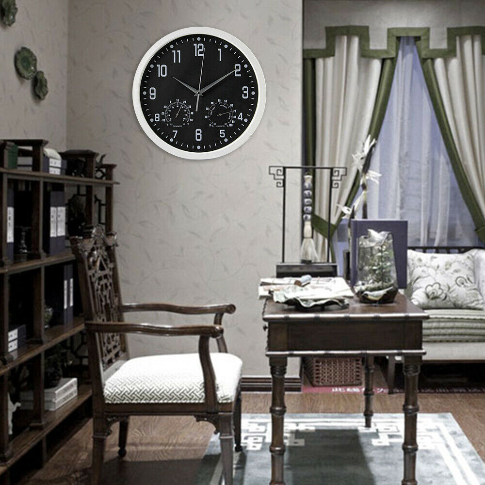❤Large Wall Clock Vintage Temperature Humidity Round Modern Retro Quartz Clocks