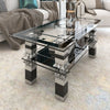 Glass Living Room Coffee Table With Lower Shelf Black Modern Rectangle Tea Table