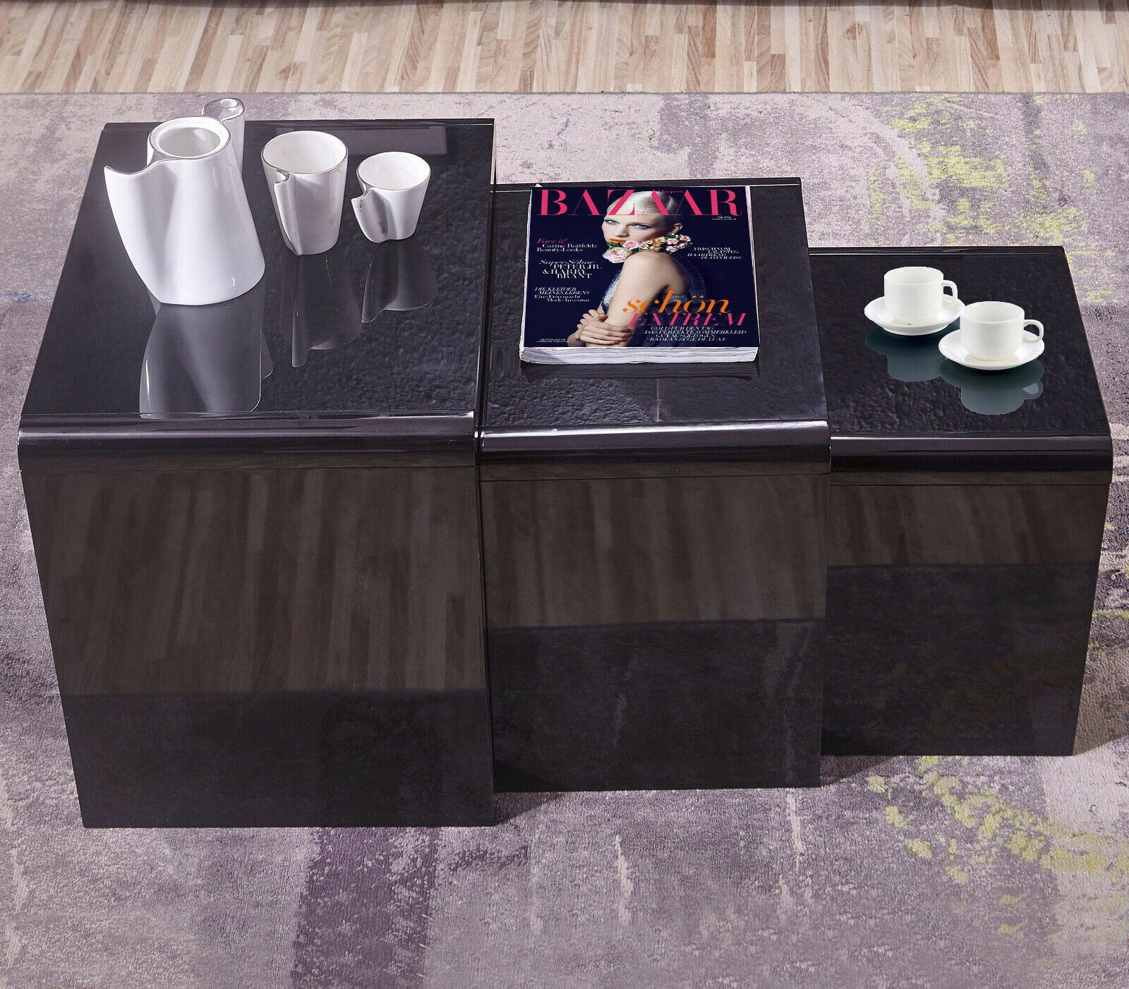 Modern Coffee Tea Table / High Gloss Nest Of 3 Table Set Living Room Furniture