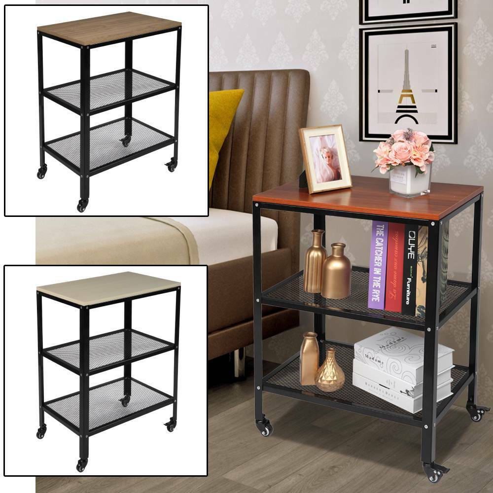 3-Tier Rolling Serving Cart on Wheels with Storage Microwave Cart for Kitchen