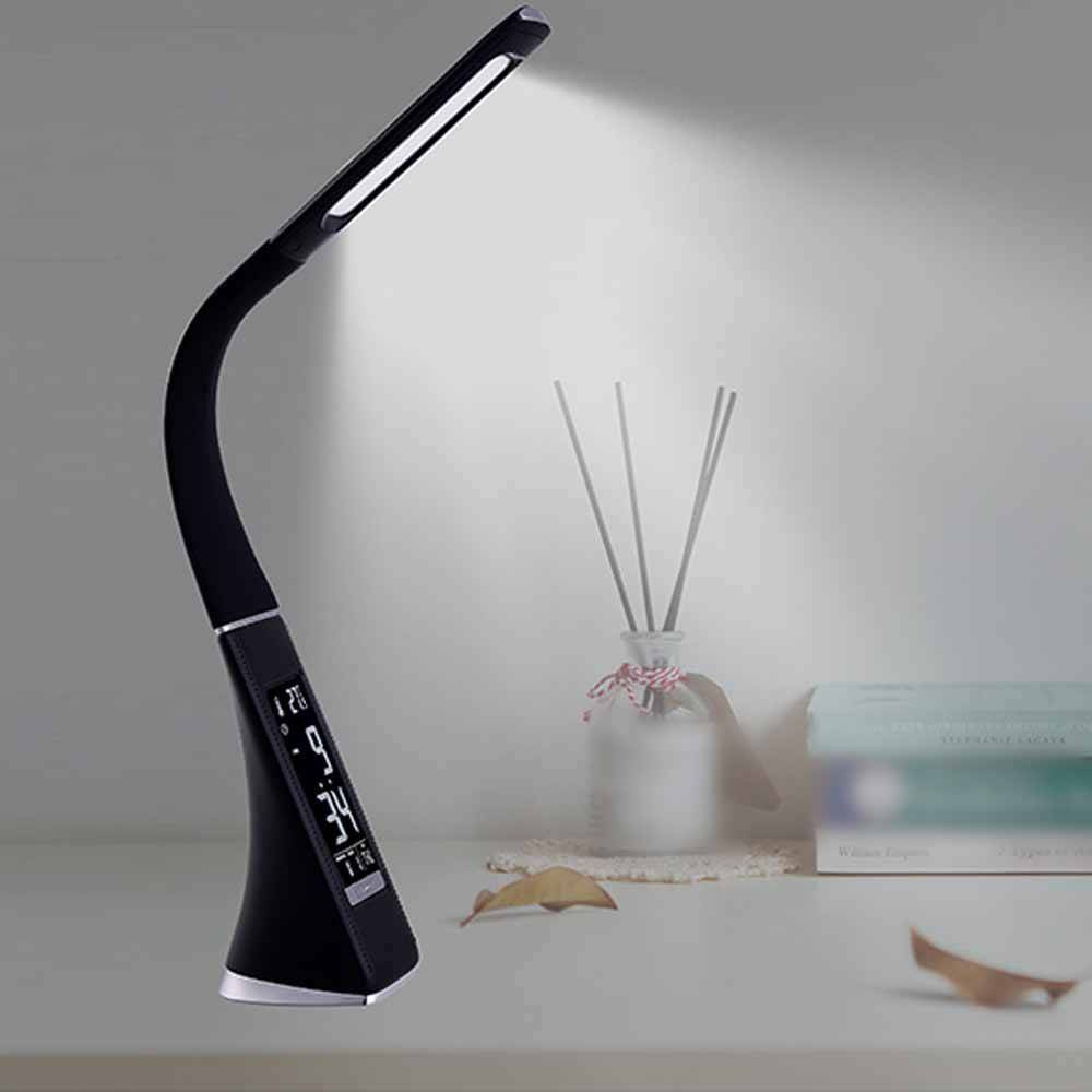 LED Dimmable Reading Bedside Lamp Table Desk Light Calendar Clock Touch