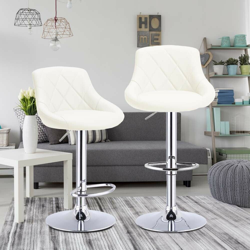 2pcs Cream MADRID Gas Lift Faux Leather Bar Stools Home Kitchen Breakfast Bar