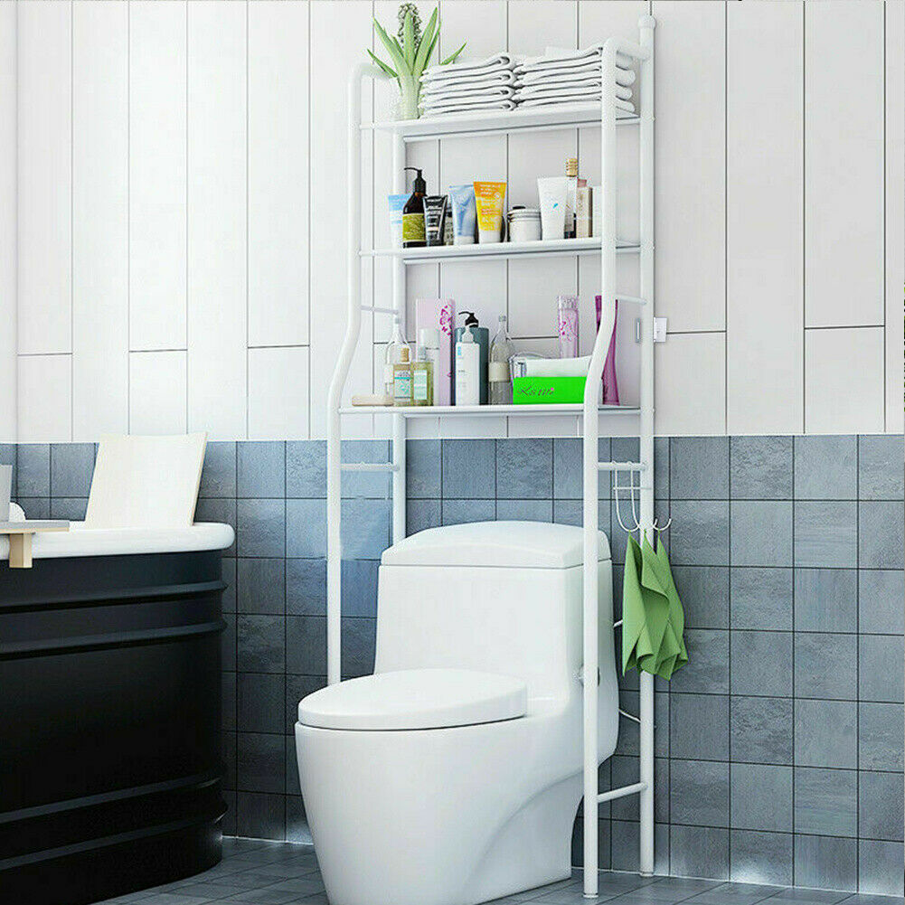 3 Tier Toilet Shelf Bathroom Metal Towel Storage Rack Rail Organizer Space Saver