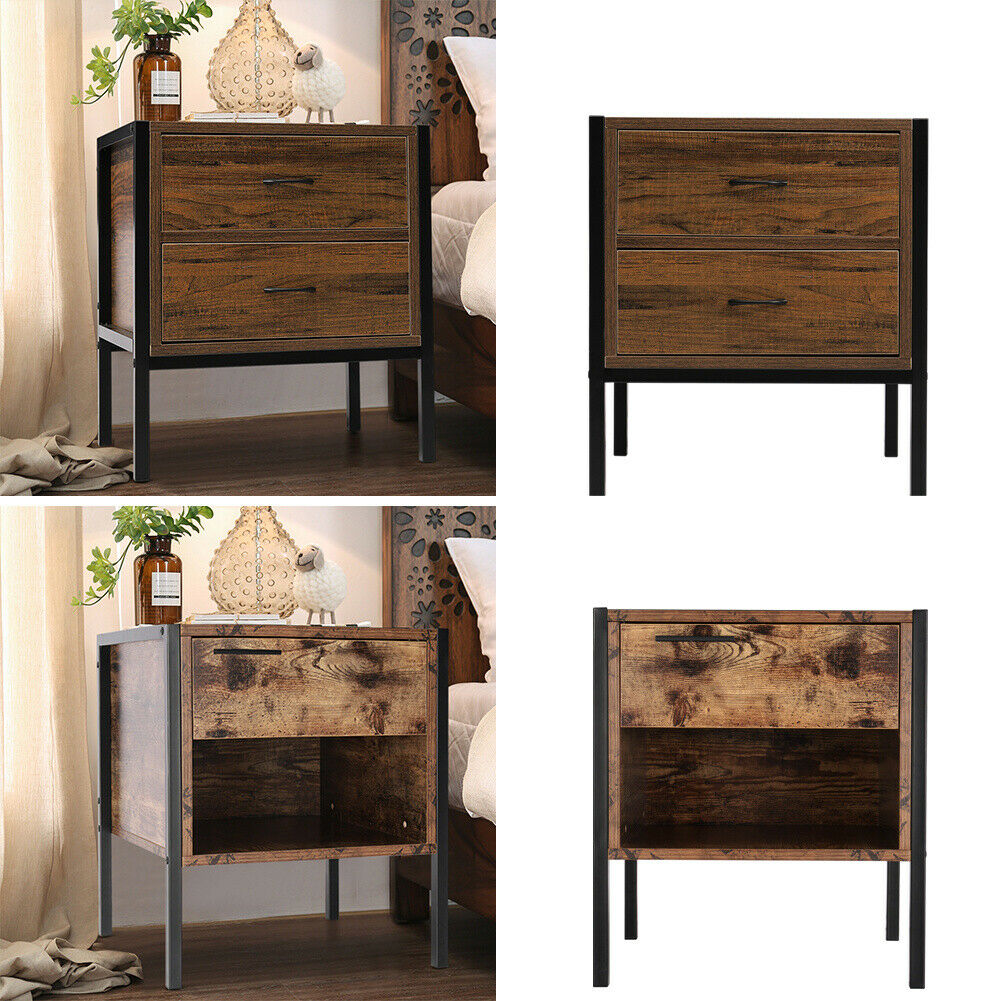 Industrial Bedside Table 1/2 Drawer Vintage Nightstand End Table Side Cabinet UK