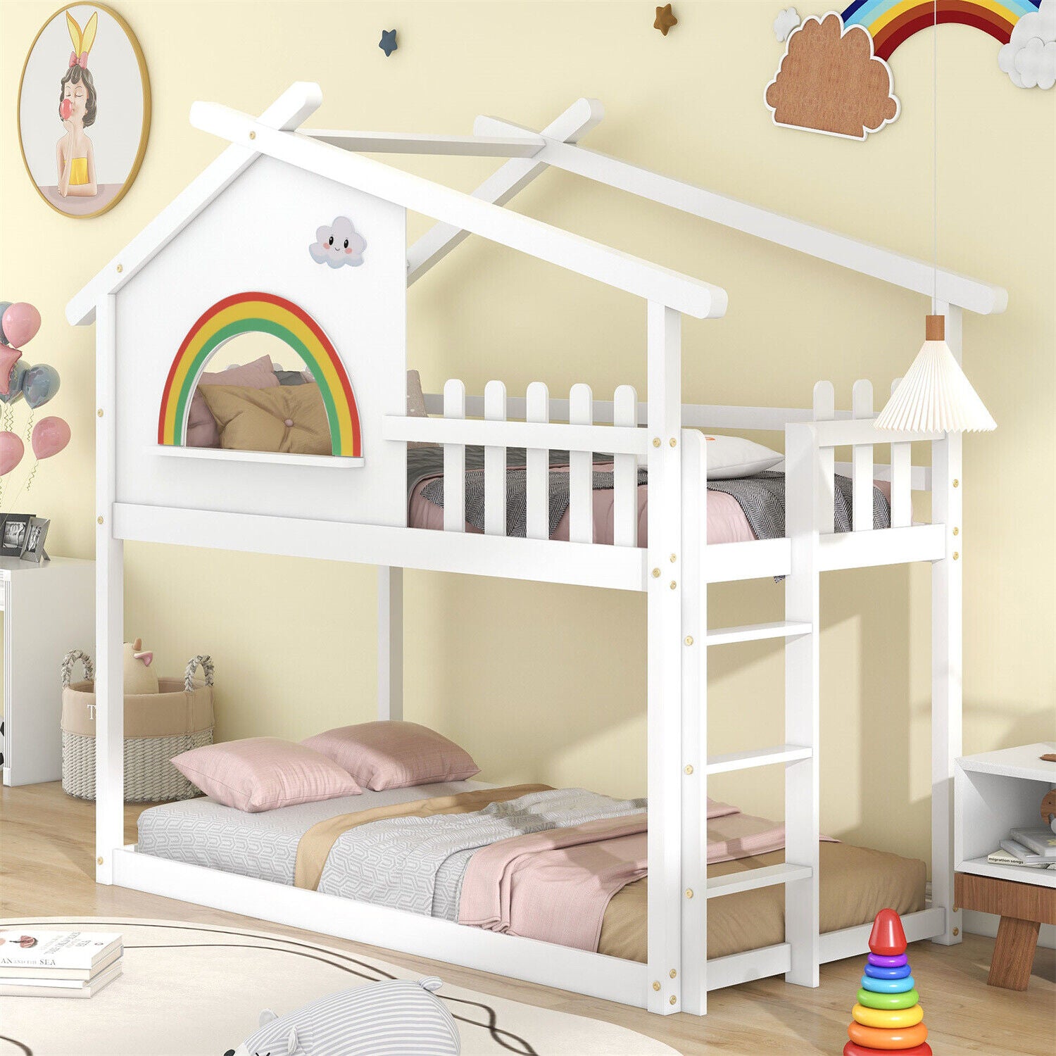 3ft Children's Bunk Beds Solid Pine Wood Kids Treehouse Single Bed Frame HT