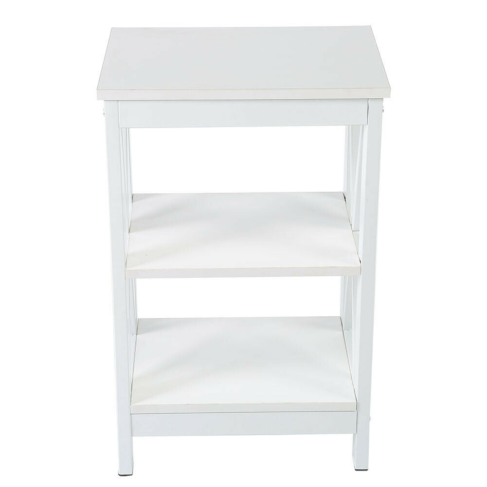 White Bedside Table Wooden Nightstand Lamp Table with 2 Shelves Sofa Side Table