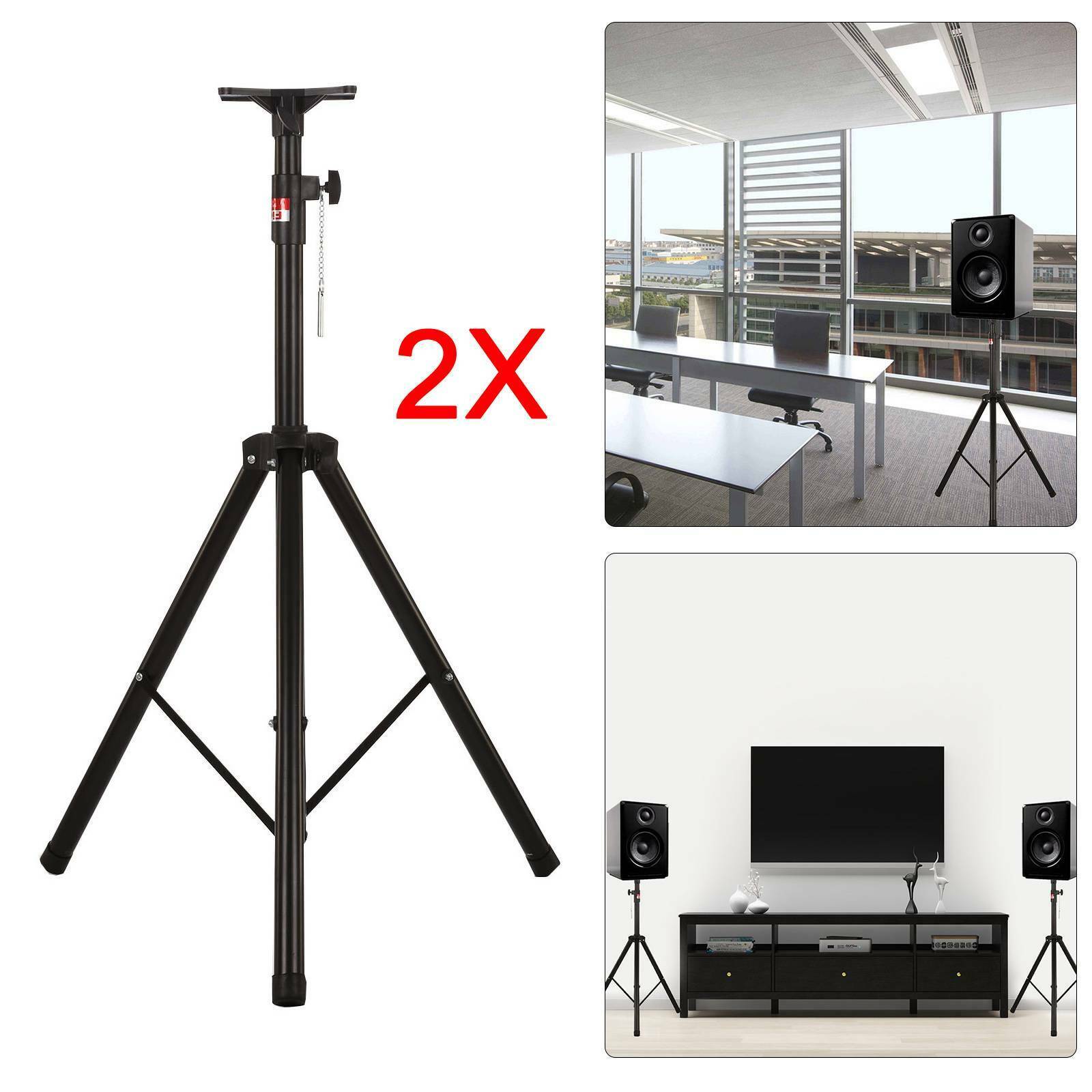 2x Quality Iron Tripod PA Speaker Stands Adjustable Height DJ Disco 50Kg Black