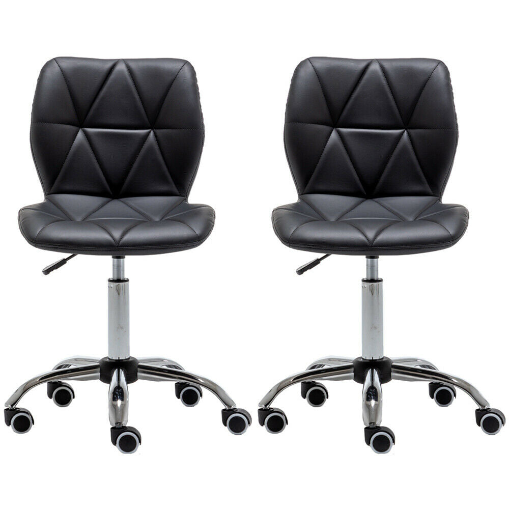 2x Cushioned Computer Desk Office Chair Chrome Legs Lift Swivel Adjustable Small