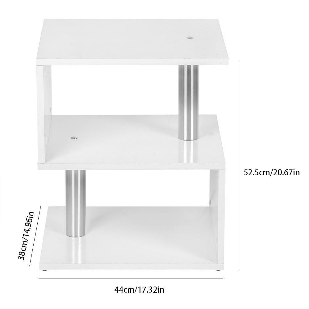 White Coffee Table Bedside Side Table 2 Shelves Storage Nightstand Furniture LED