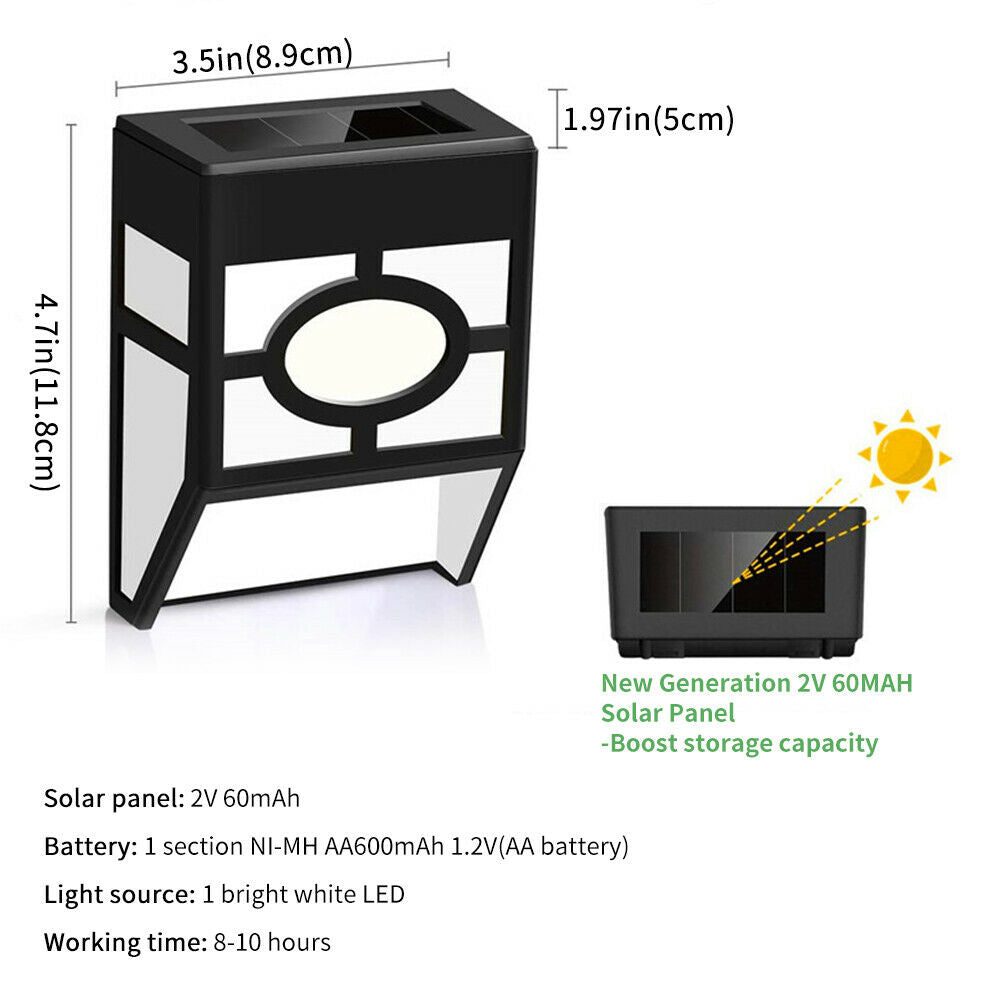 8x Super Bright LED Solar Powered Wall Lights Door Fence Outdoor Garden Lighting