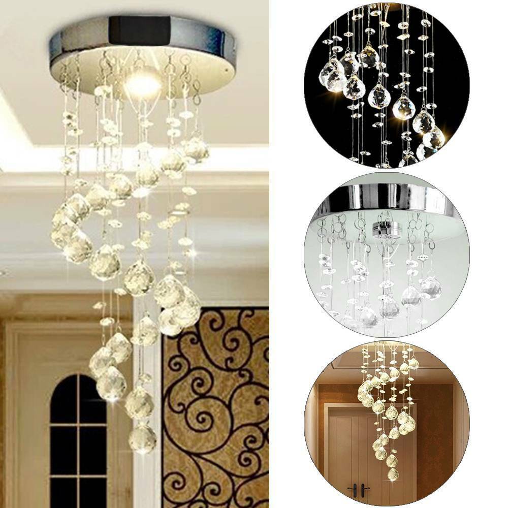 Chrome Crystal LED Ceiling Light Fitting Pendant Chandeliers Living Room