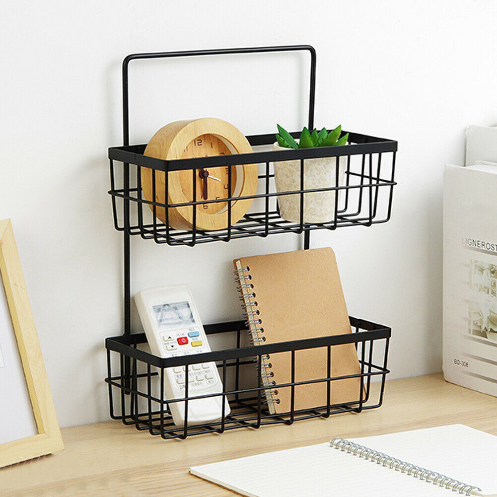 Wall Mounted Metal Wire Storage Basket 2 Tier Bathroom Shower Caddy Organizer