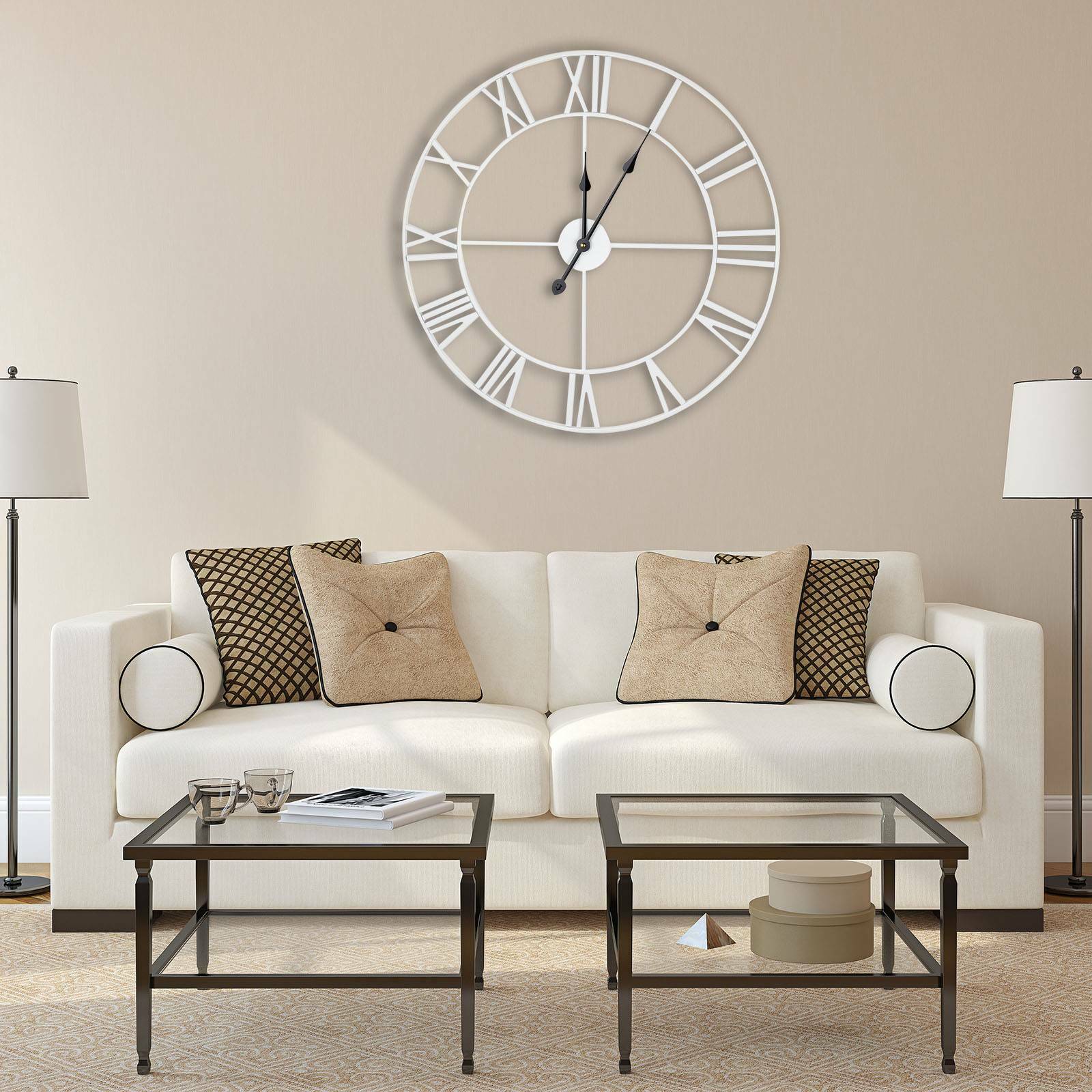 60CM EXTRA LARGE WHITE ROMAN NUMERALS SKELETON IRON WALL CLOCK BIG GIANT ROUND