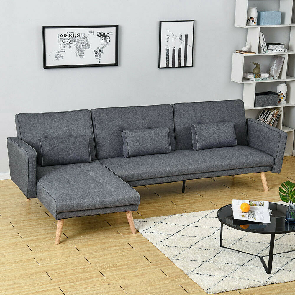 3/4 Seater L-Shape Fabric Corner Sofa Bed Lounger Recliner Chaise with Footstool