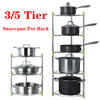3/5 Tiers Saucepan Frying Pan Pot Storage Rack Shelf Stand Kitchen Organizer NEW