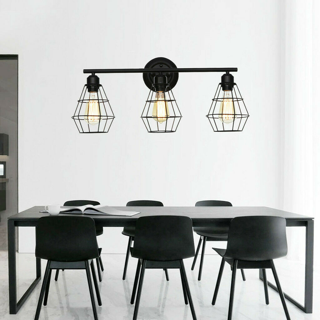 3-Light Industrial Bathroom Vanity Light Metal Wire Cage Wall Sconce Wall Lamp