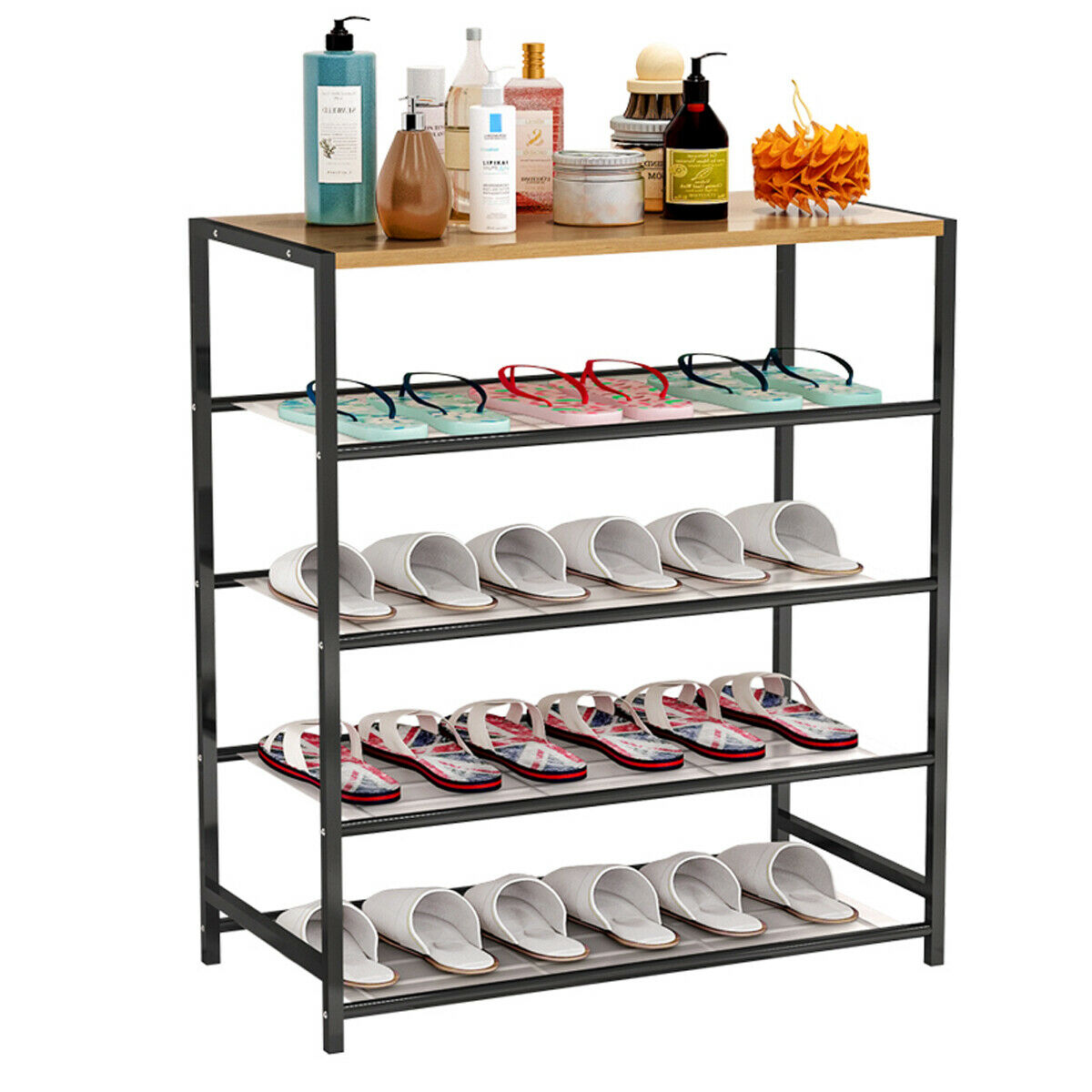 5 Layers Shoe Rack Storage Shelf Organizer Footwear Metal Mesh Shelves Stand UK