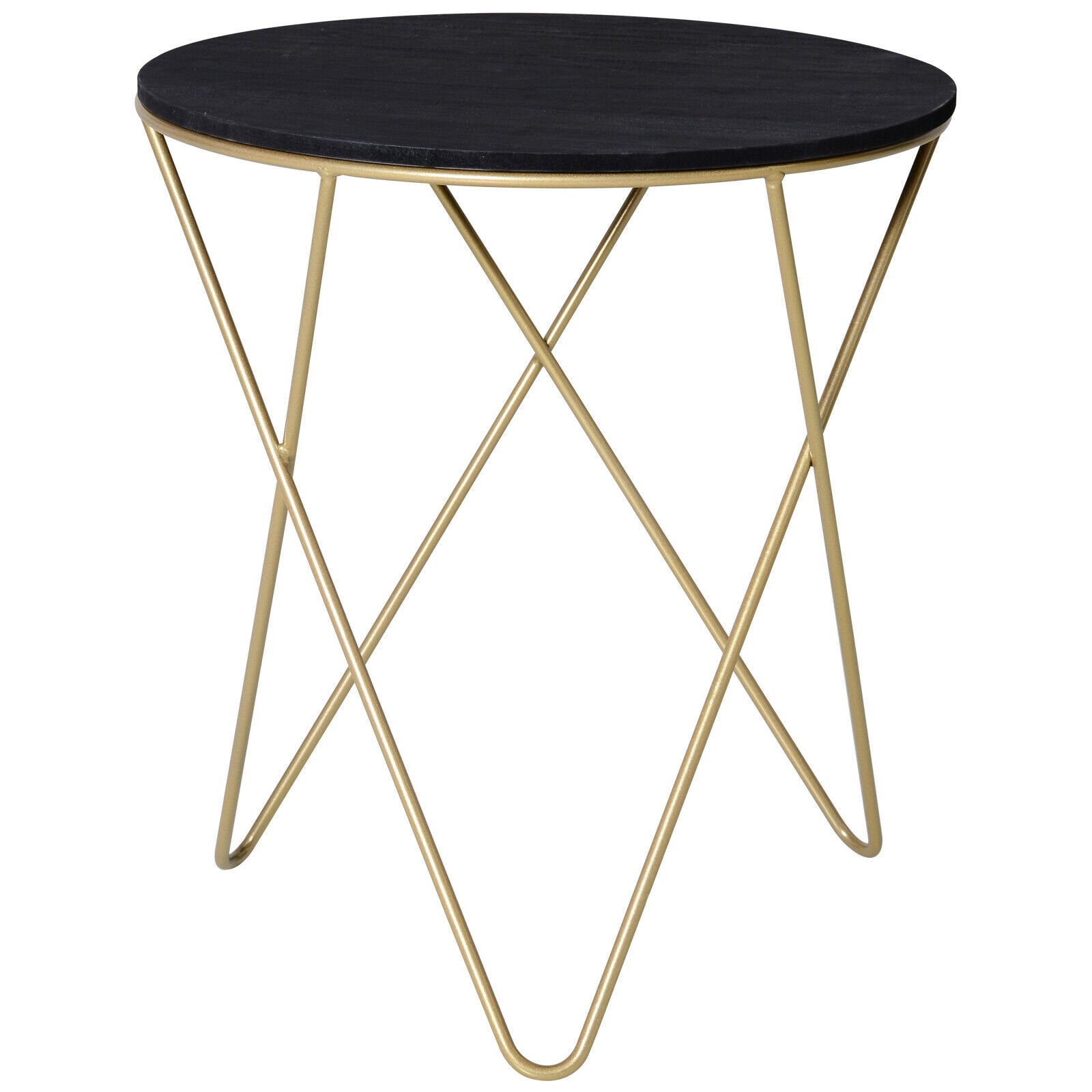 Round Tea Table Sofa End Side Wood Metal Table Living Room Furniture- Black Gold